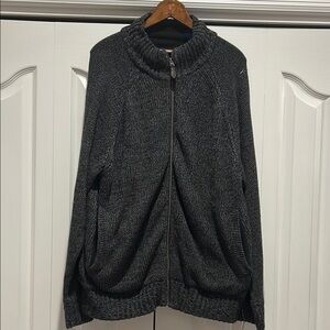 Gray Knit Cardigan Sweater with Textured Fabric